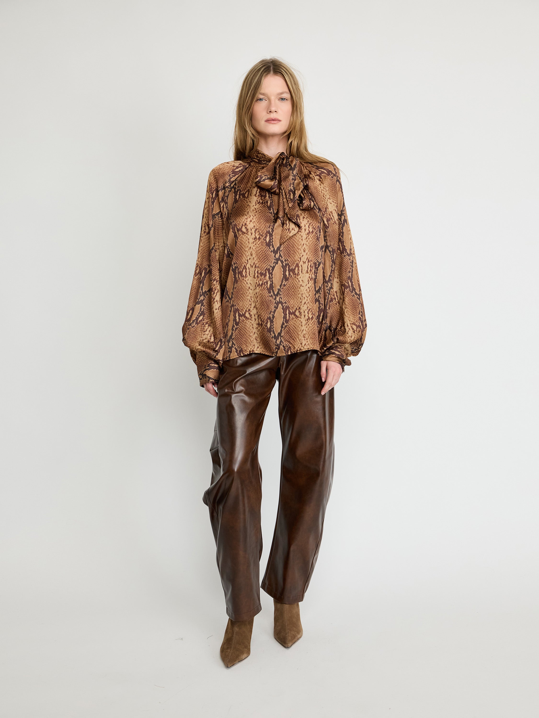 Snake Print Tie-Neck Blouse