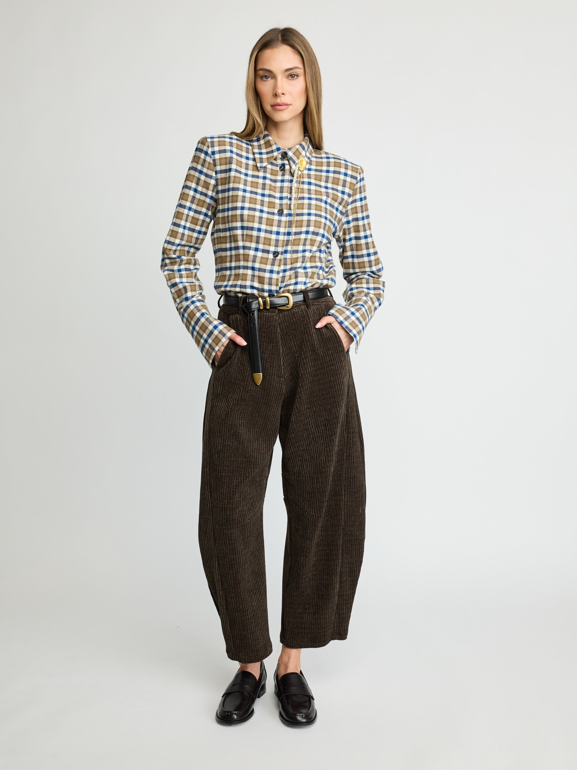 Corduroy Barrel-Leg Pants