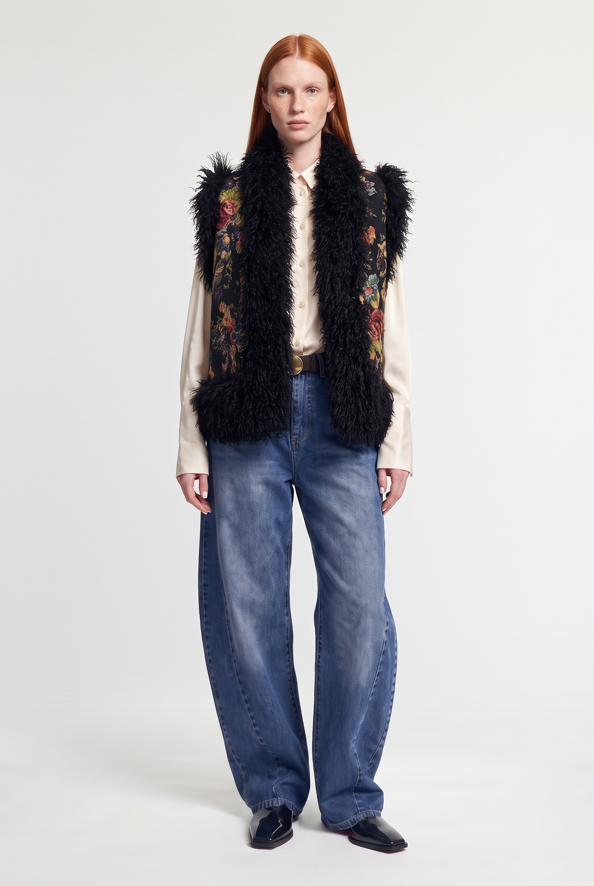 Shaggy-Trim Floral Jacquard Jacket - Multi - front view
