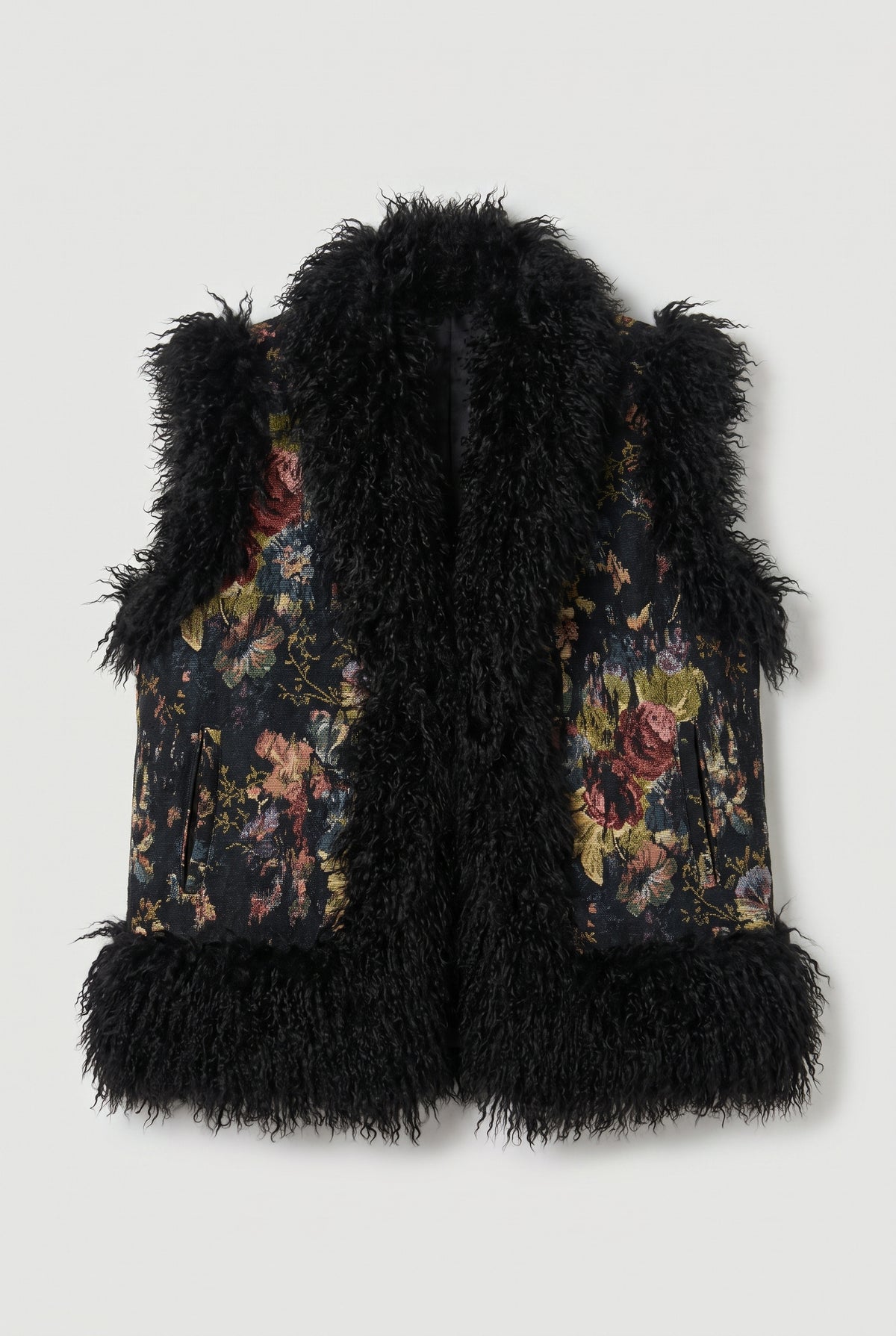 Shaggy-Trim Floral Jacquard Jacket - Multi - flat lay