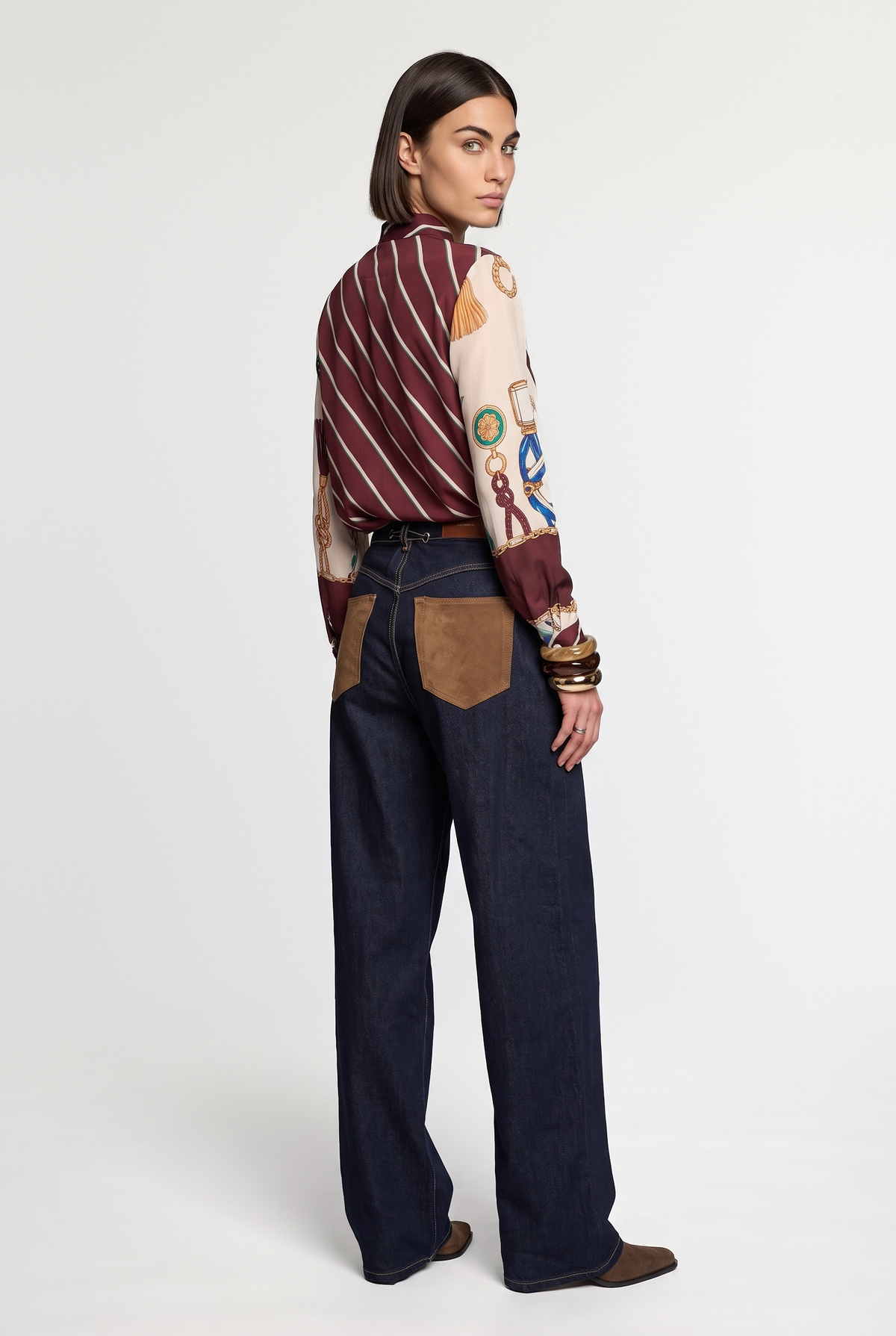 Printed Tie-Neck Blouse - Multi - back view
