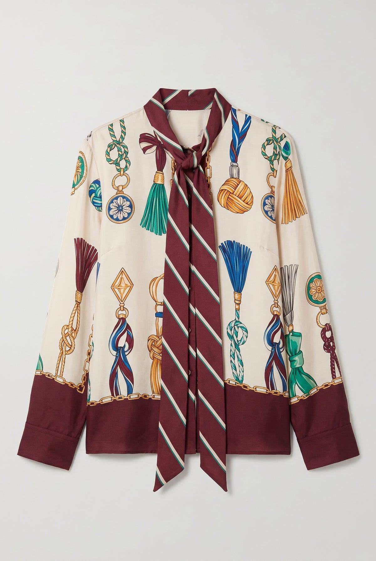 Printed Tie-Neck Blouse - Multi - flat lay
