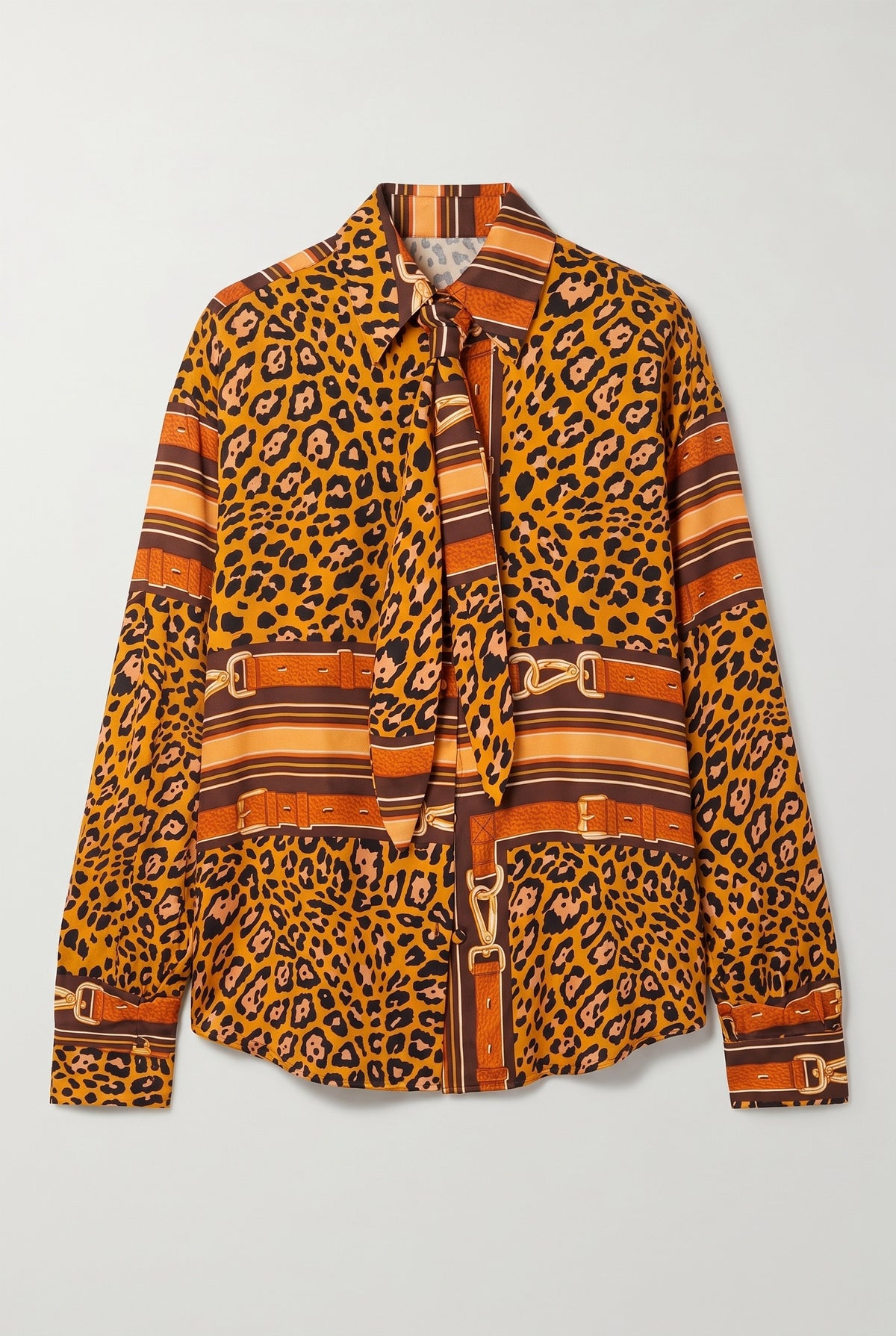 Leopard scarf-print bow shirt - Leopard - flat lay