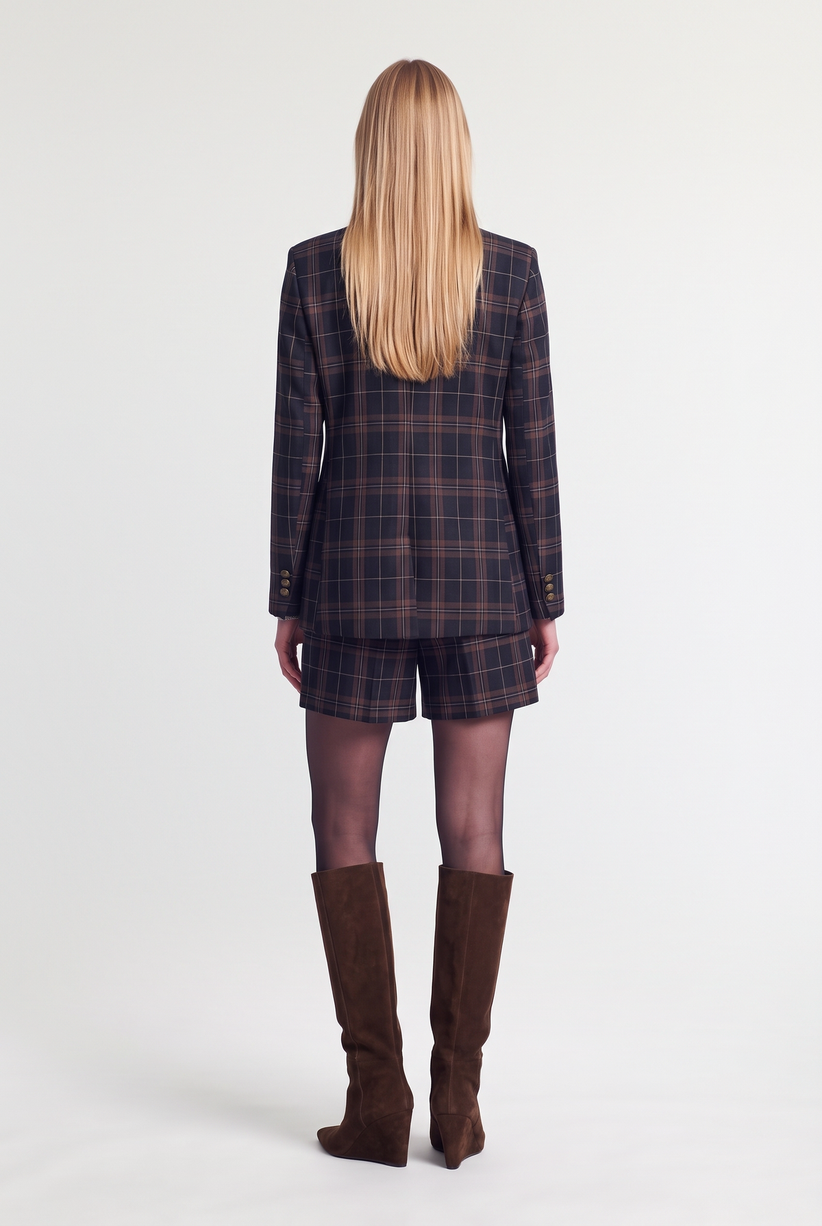 Studded tartan double-breasted blazer - Multi - back view