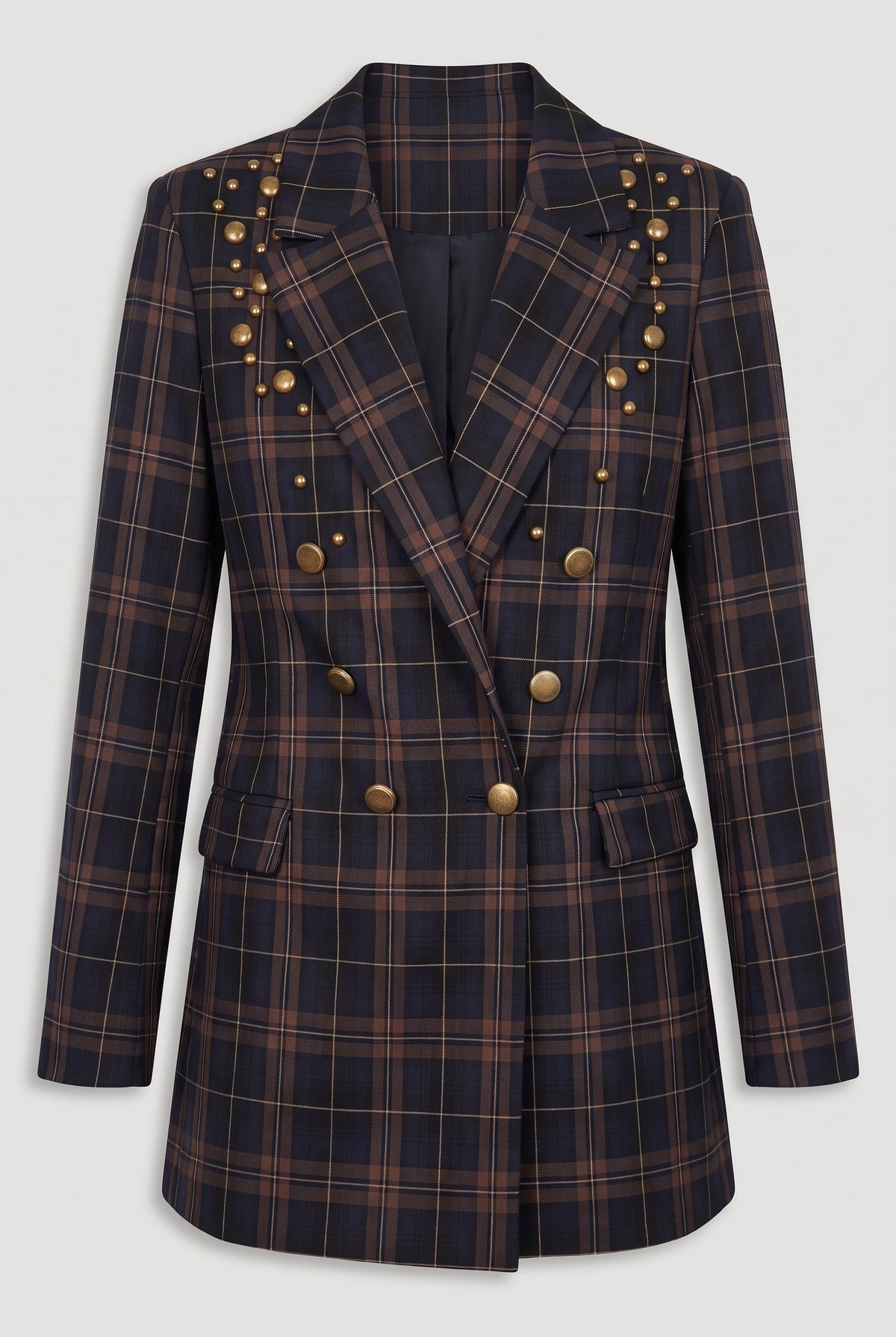 Studded tartan double-breasted blazer - Multi - flat lay