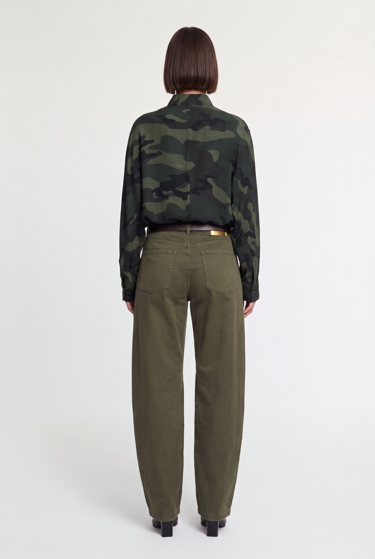 Five-Pocket Barrel-Leg Pants - Military - back view
