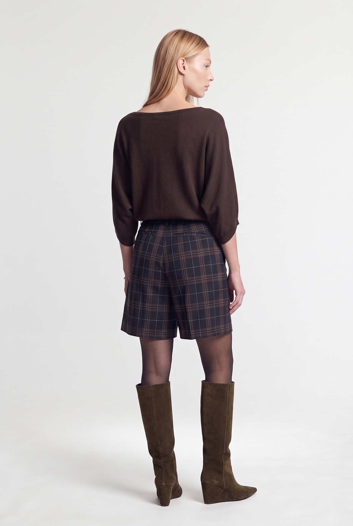 Check tailored shorts - Multi - styled look, back view