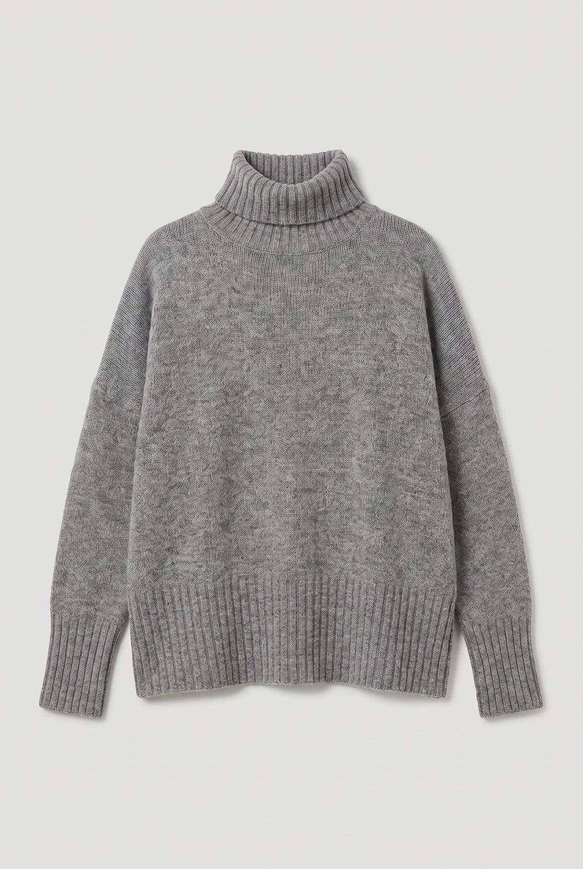 Oversized Turtleneck Knit Sweater - Grey - flat lay