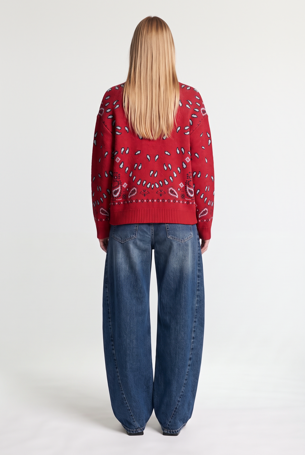 Bandana jacquard zip cardigan - Red - back view