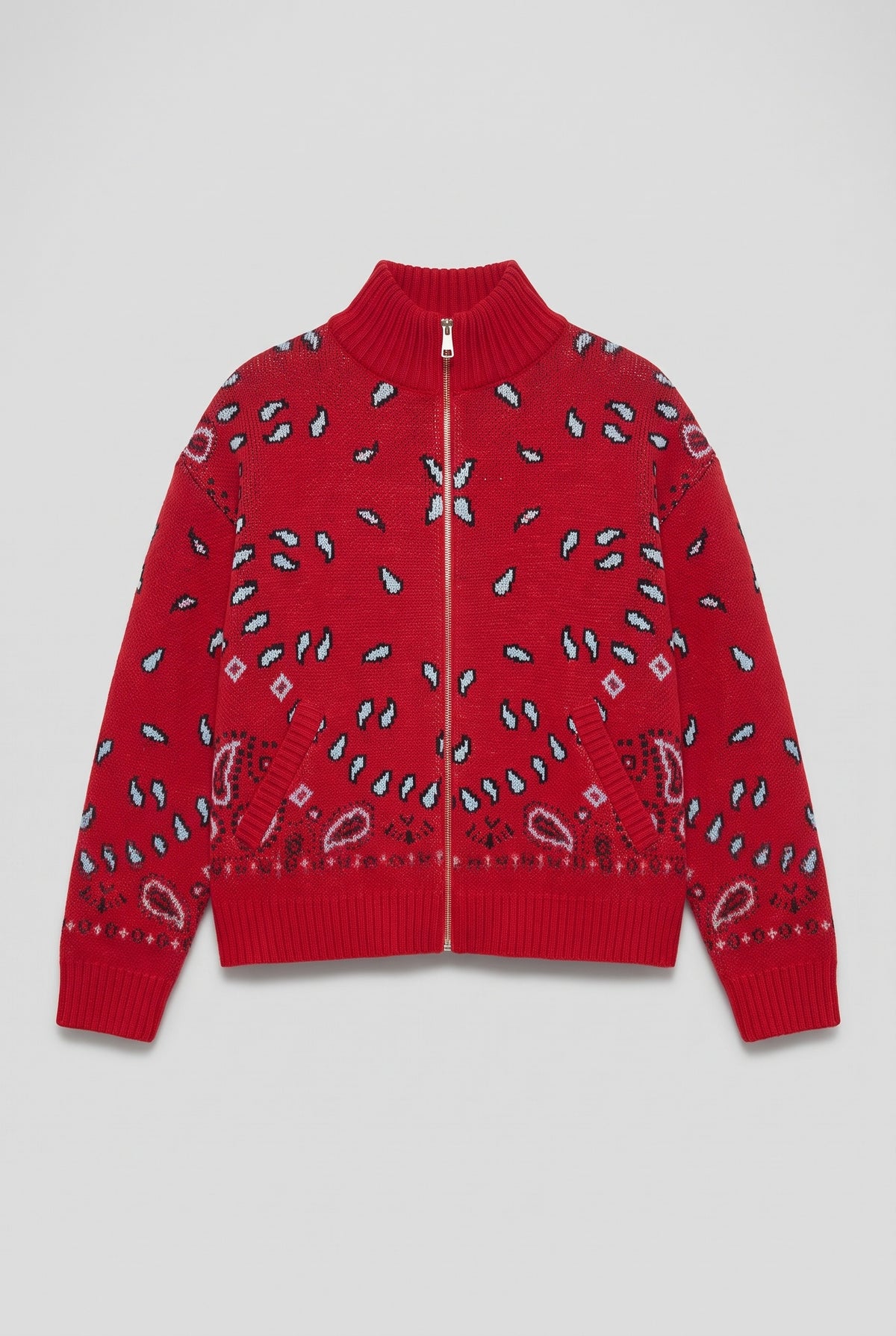 Bandana jacquard zip cardigan - Red - flat lay