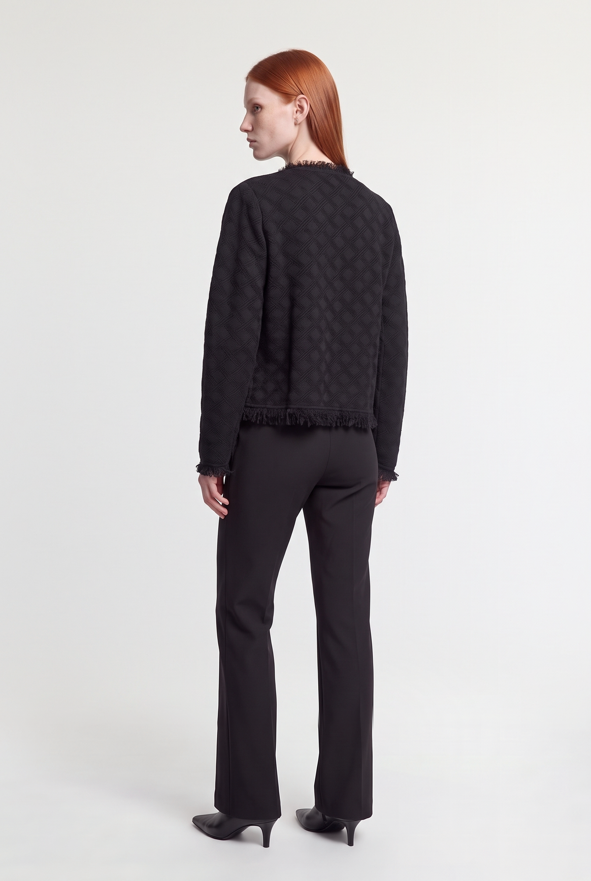 Black fringed quilted-knit jacket - Black - back view