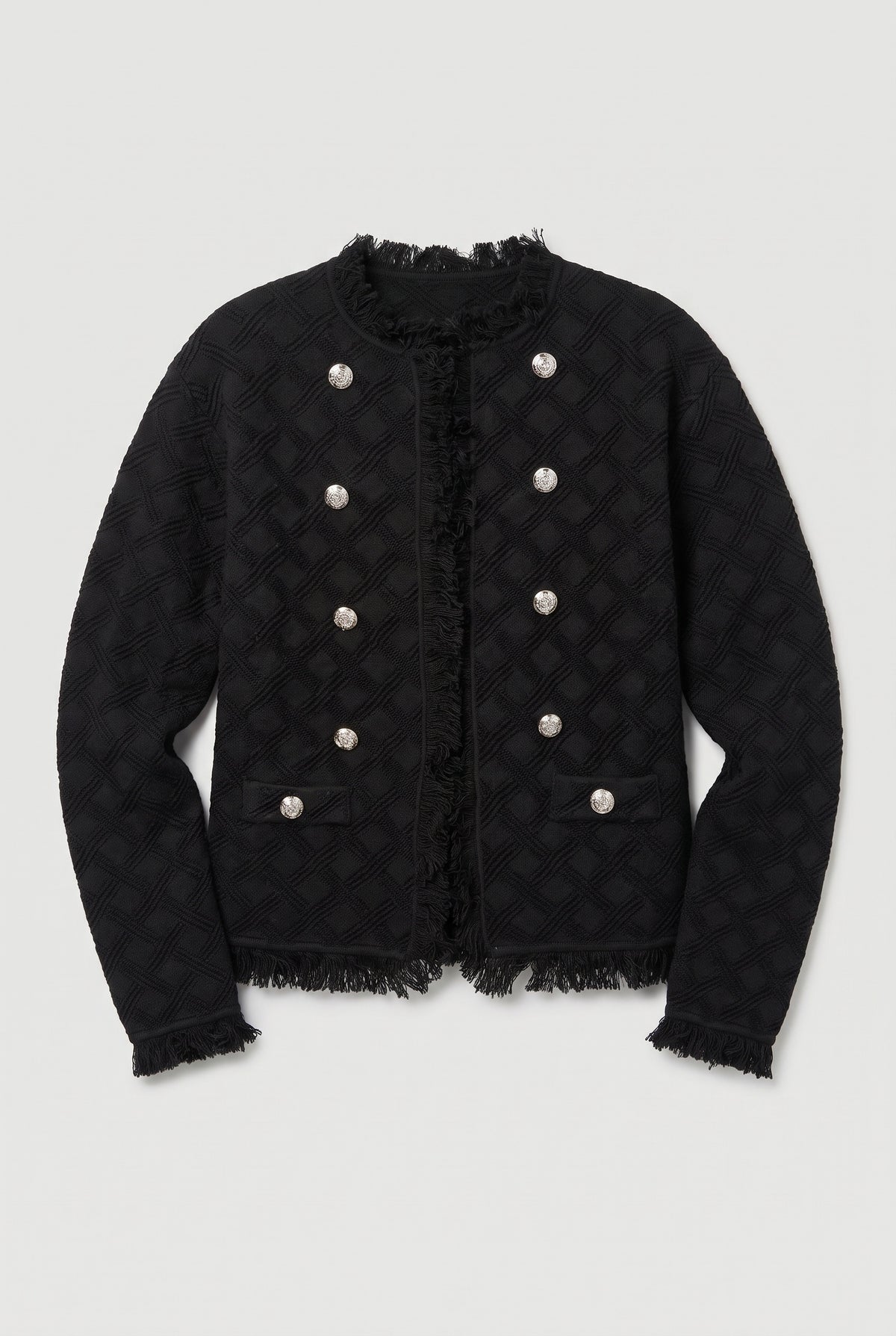 Black fringed quilted-knit jacket - Black - flat lay