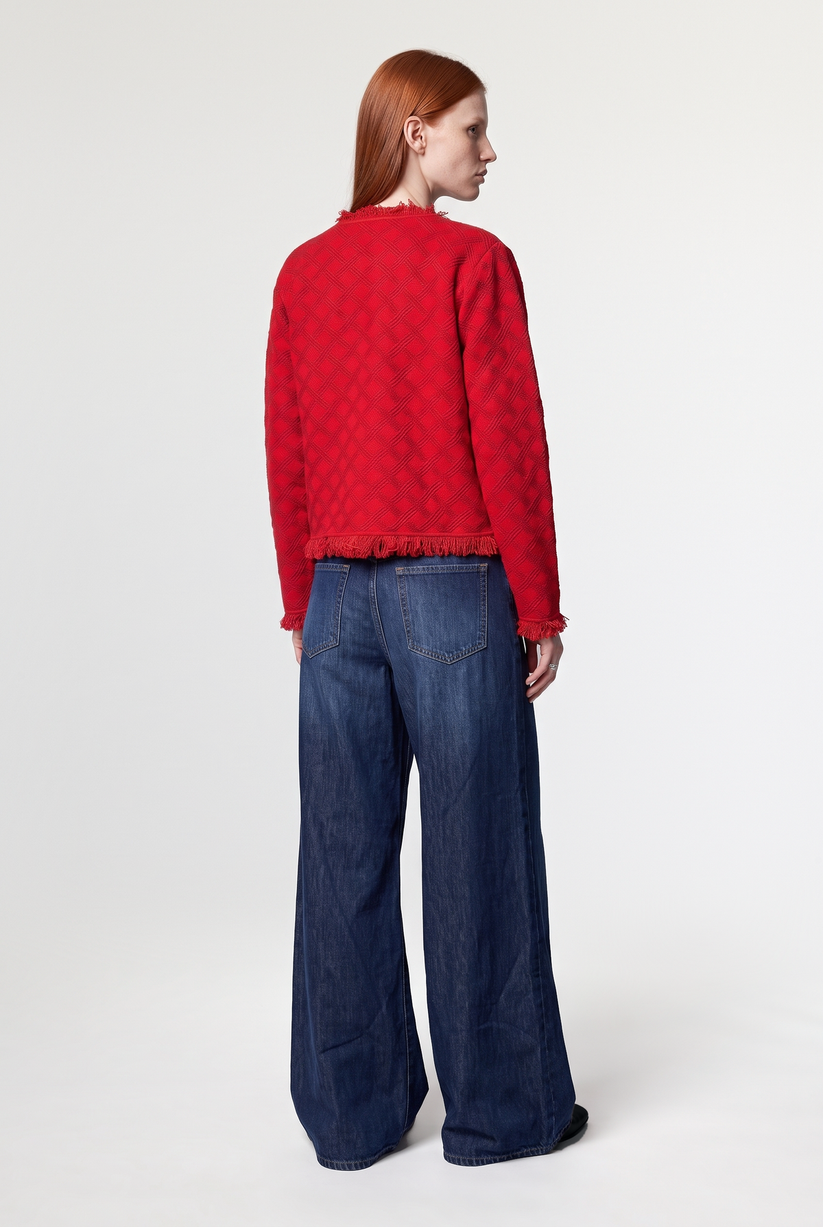 Red fringed quilted-knit jacket - Red - back view