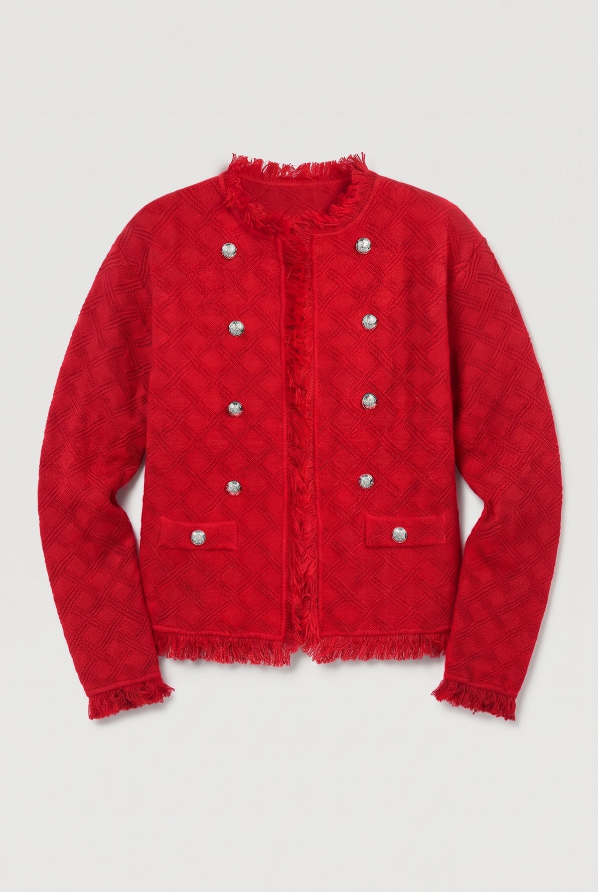 Red fringed quilted-knit jacket - Red - flat lay