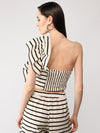 One-shoulder striped crop top with flounce