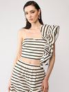 One-shoulder striped crop top with flounce