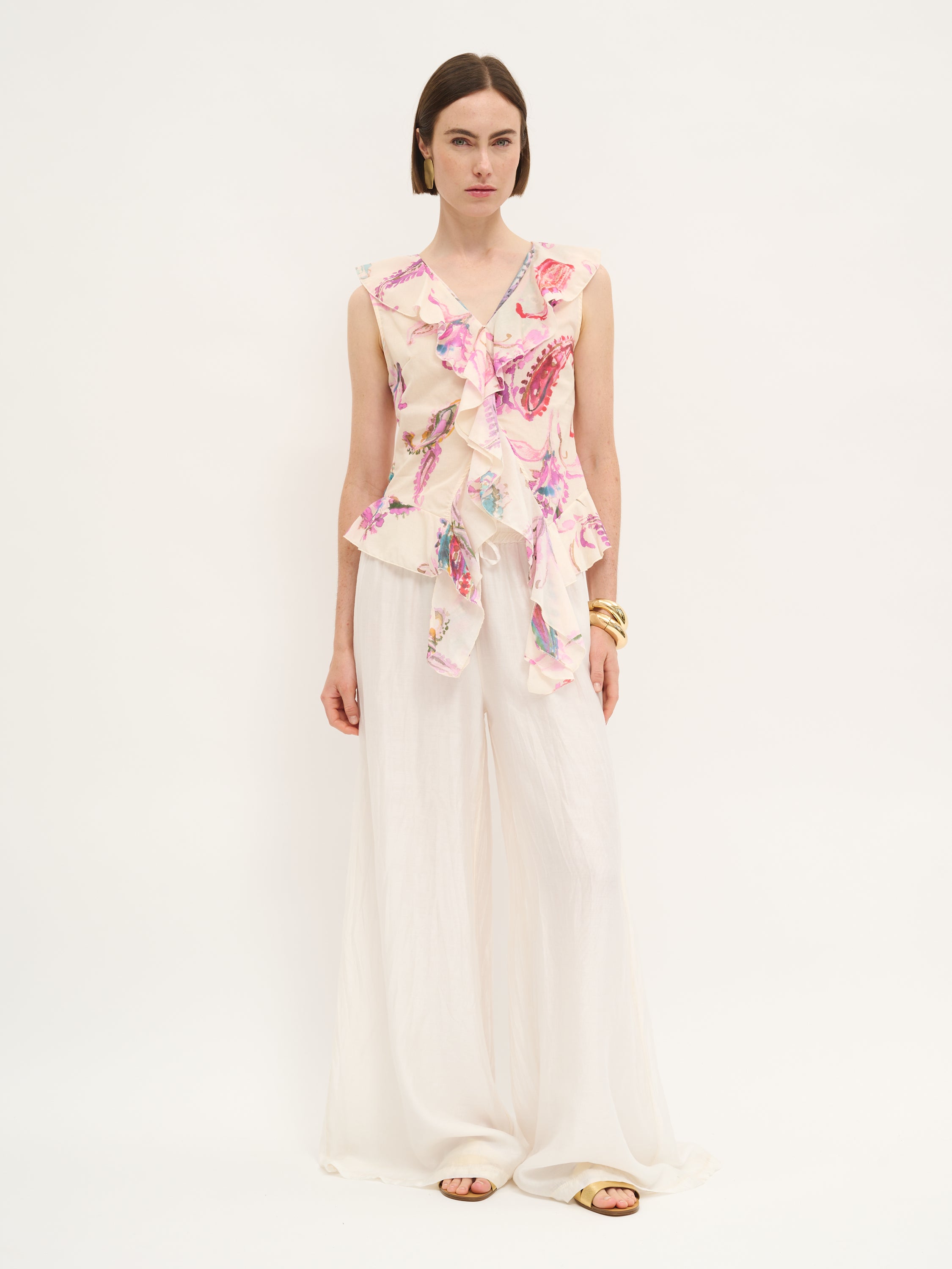 Ruffled Paisley Wrap Top