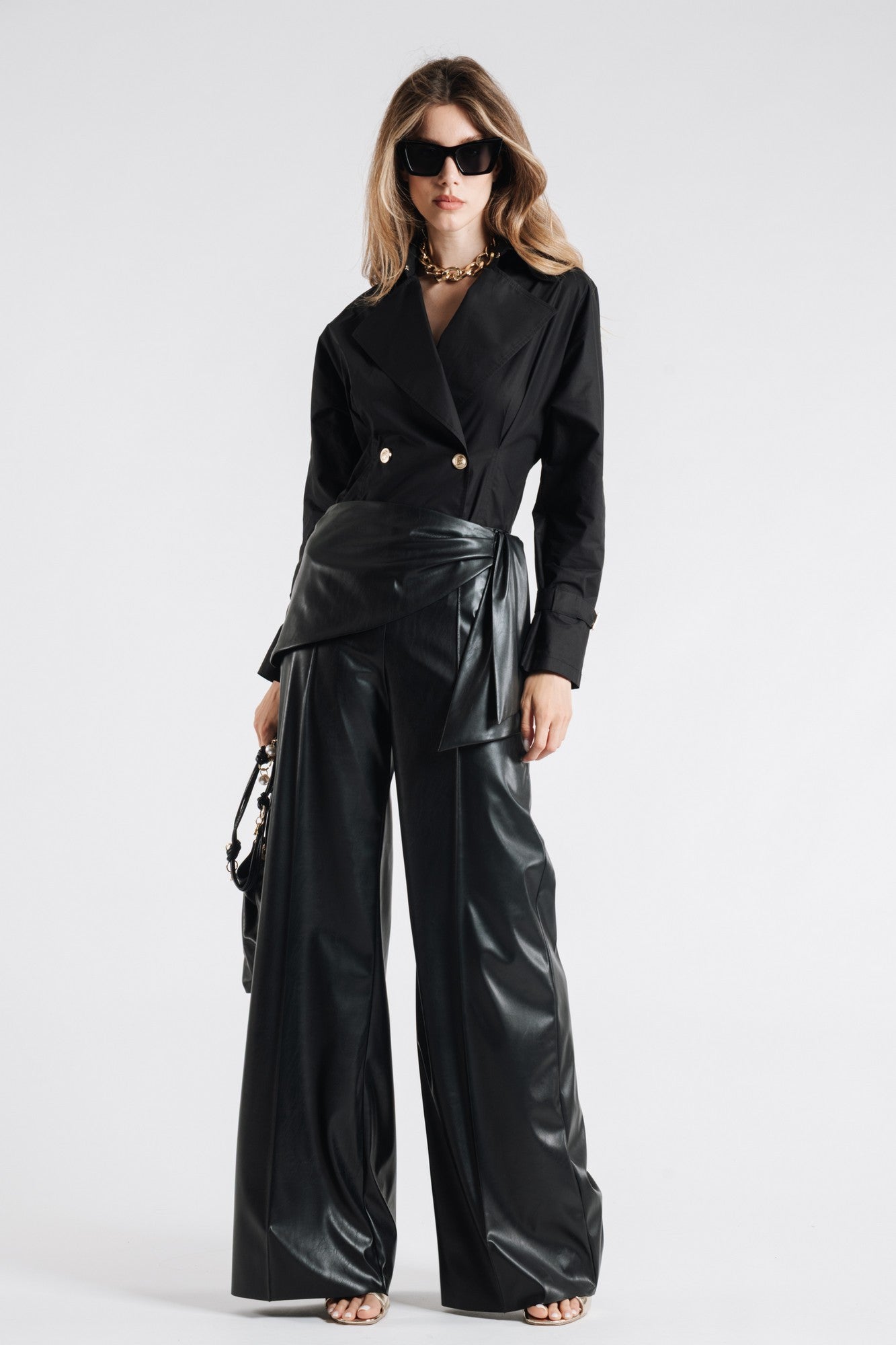 Wrap Faux Leather Trousers