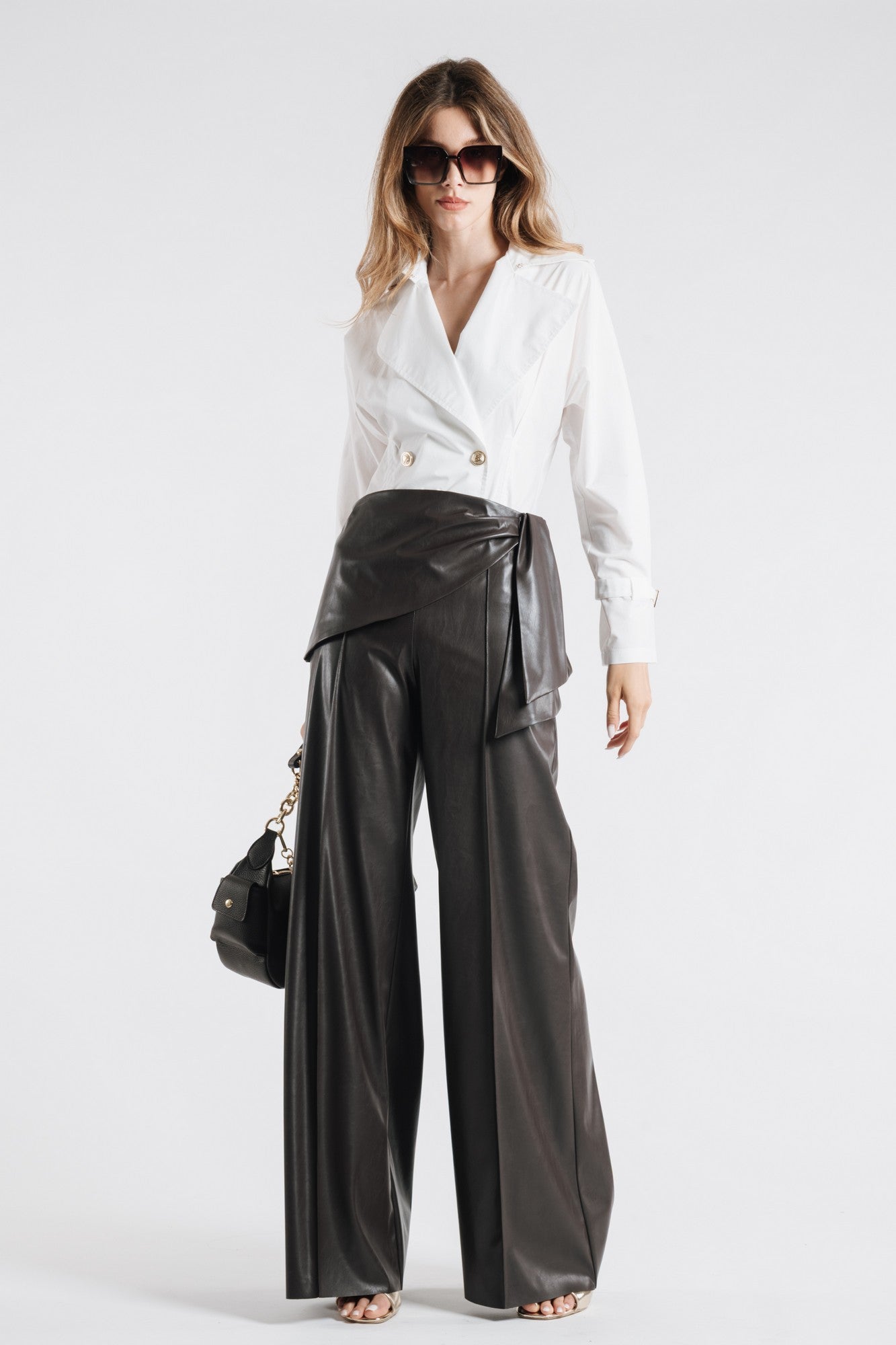 Wrap Faux Leather Trousers