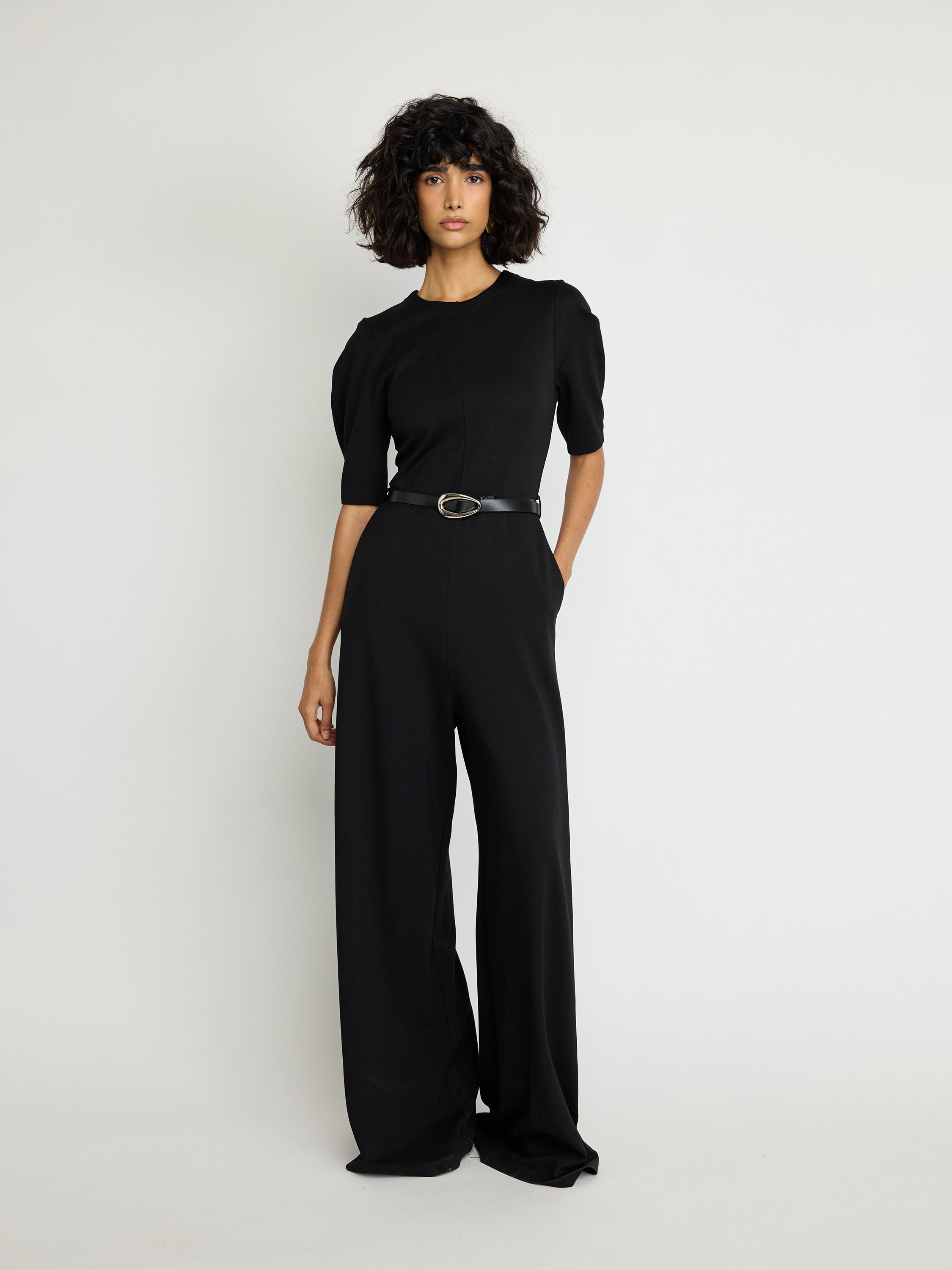 Structured Short-Sleeve Jumpsuit