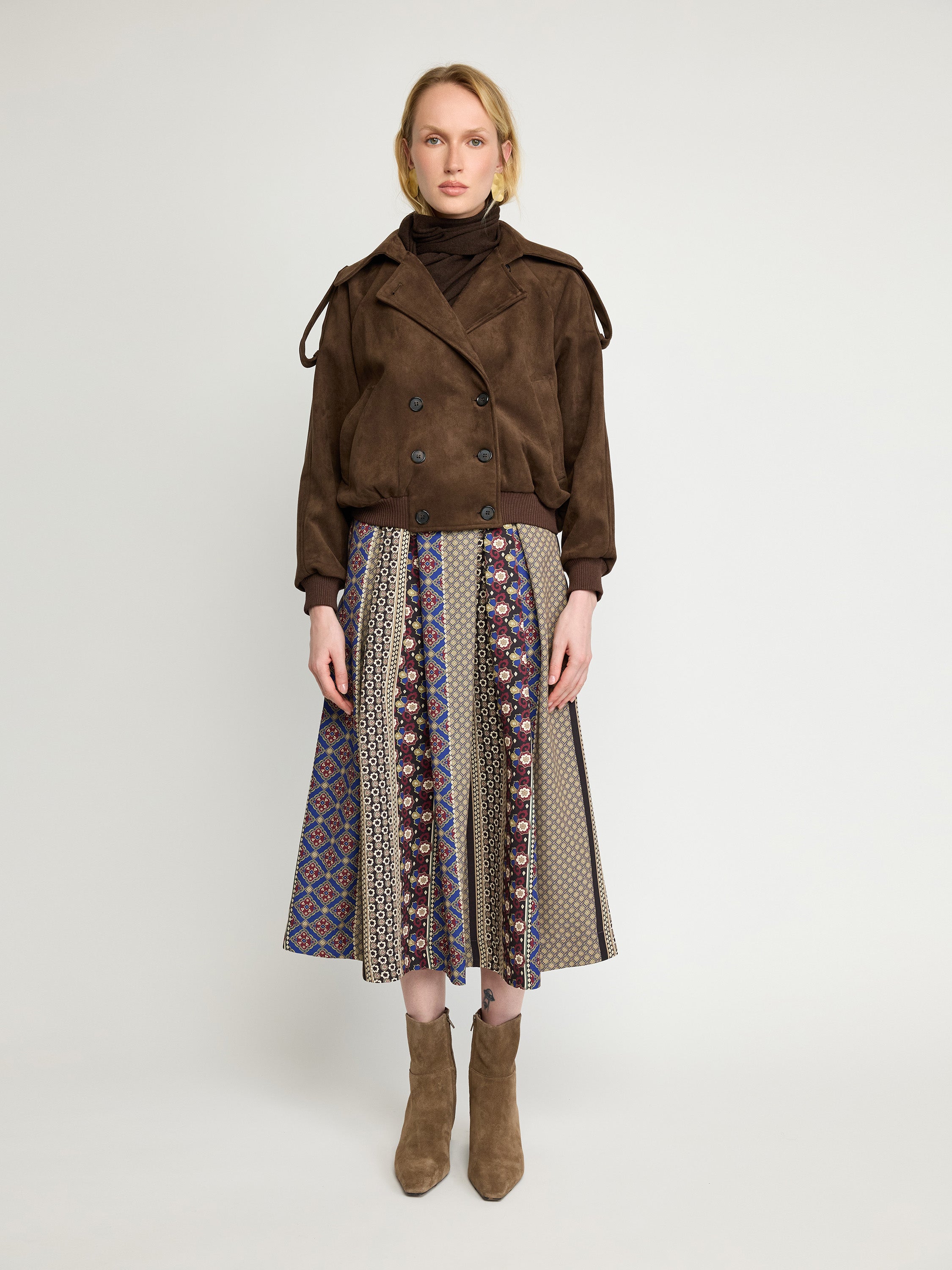 Double-Breasted Suede-Effect Short Coat