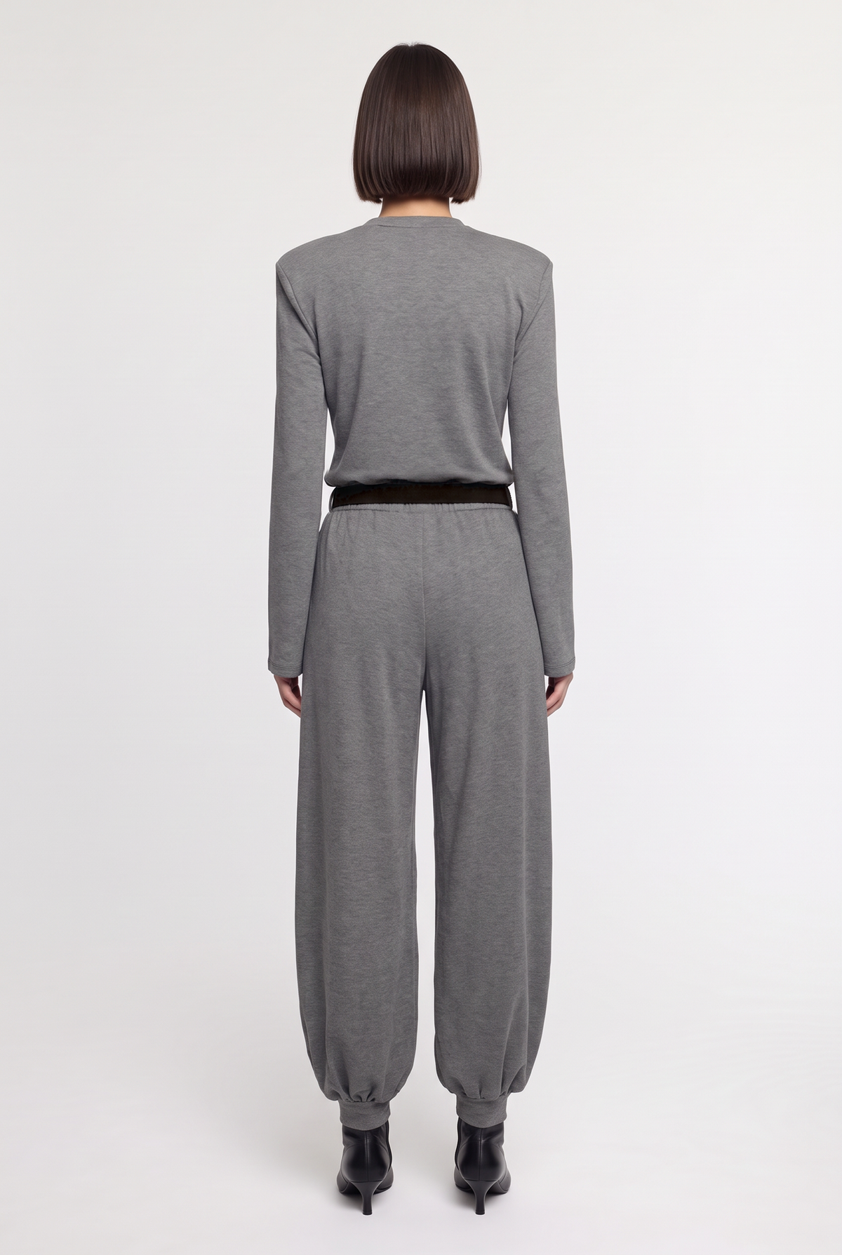 Balloon-Leg Jersey Pants - Grey - back view