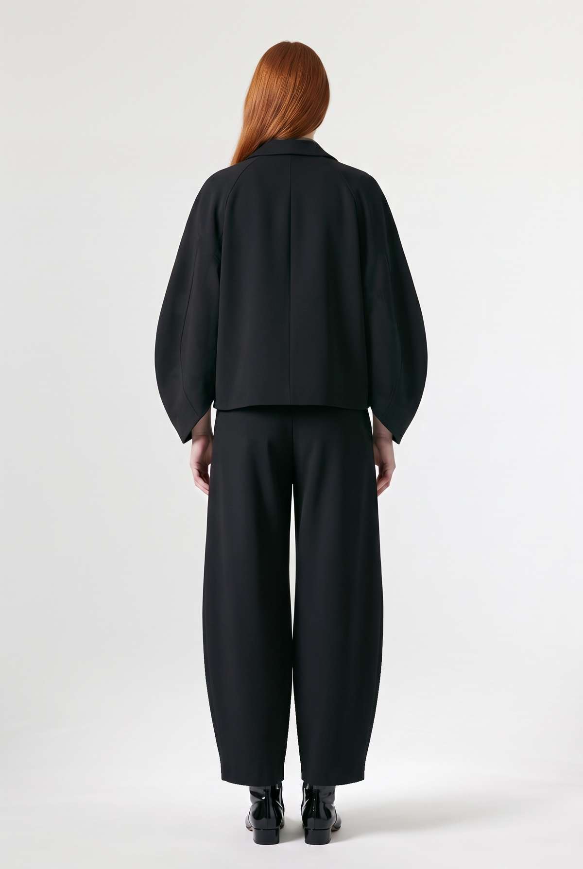 Balloon-Sleeve Cropped Blazer - Black - back view