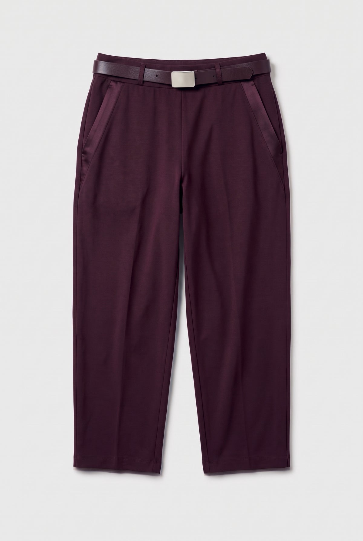 Belted Slim-Leg Pants - Burgundy - flat lay