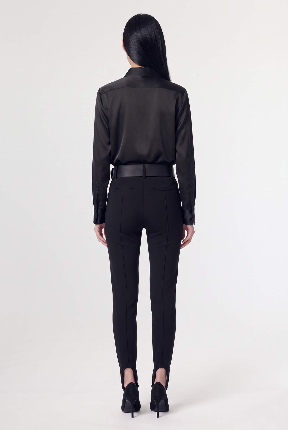 Belted Stirrup Pants - Black - back view