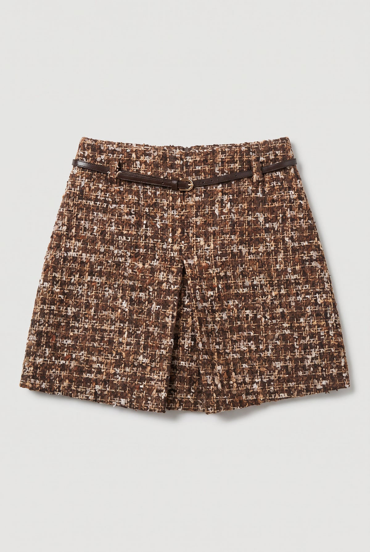 Tweed Mini Skirt - Brown - flat lay