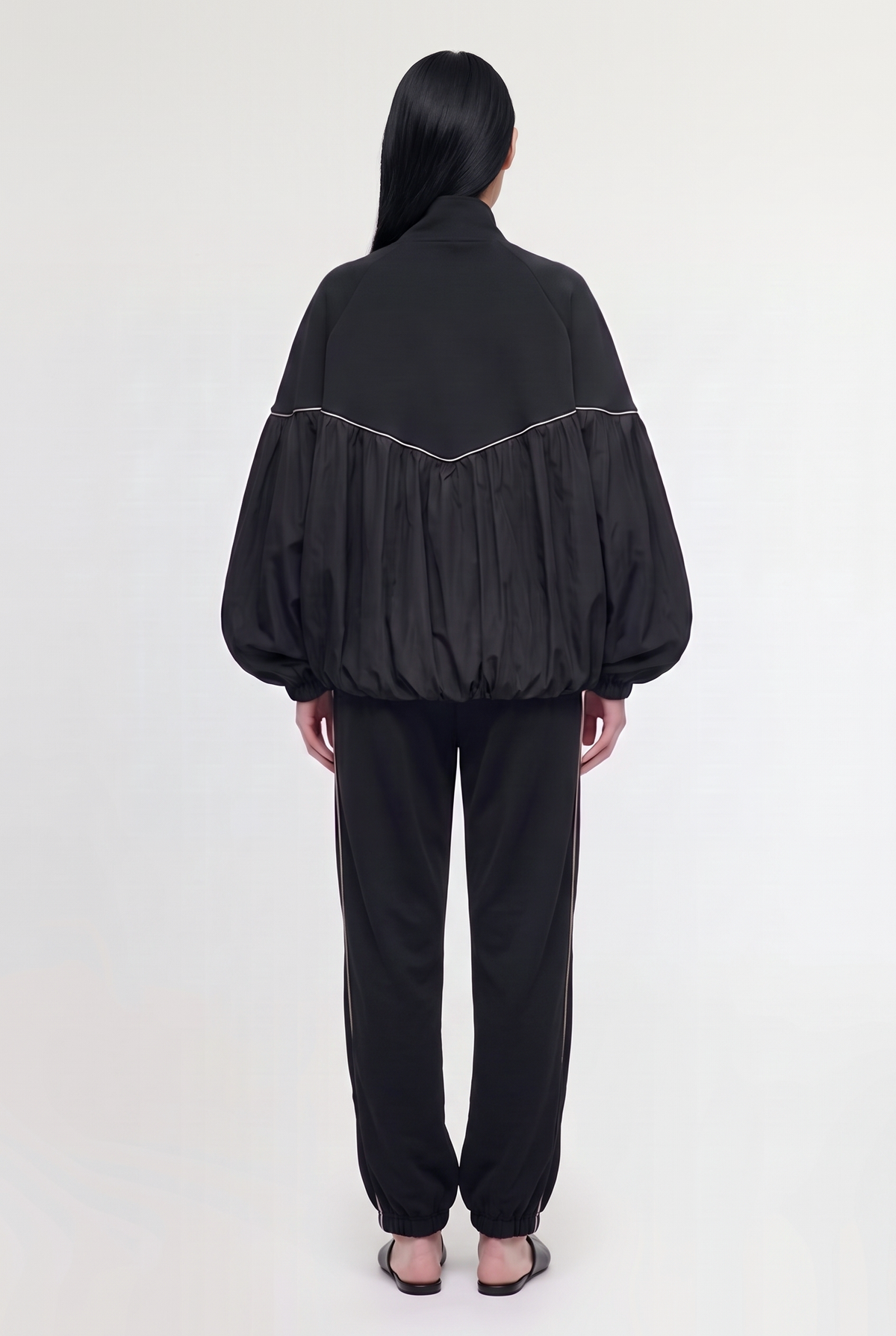 Black Contrast Piping Pants - Black - styled look, back view