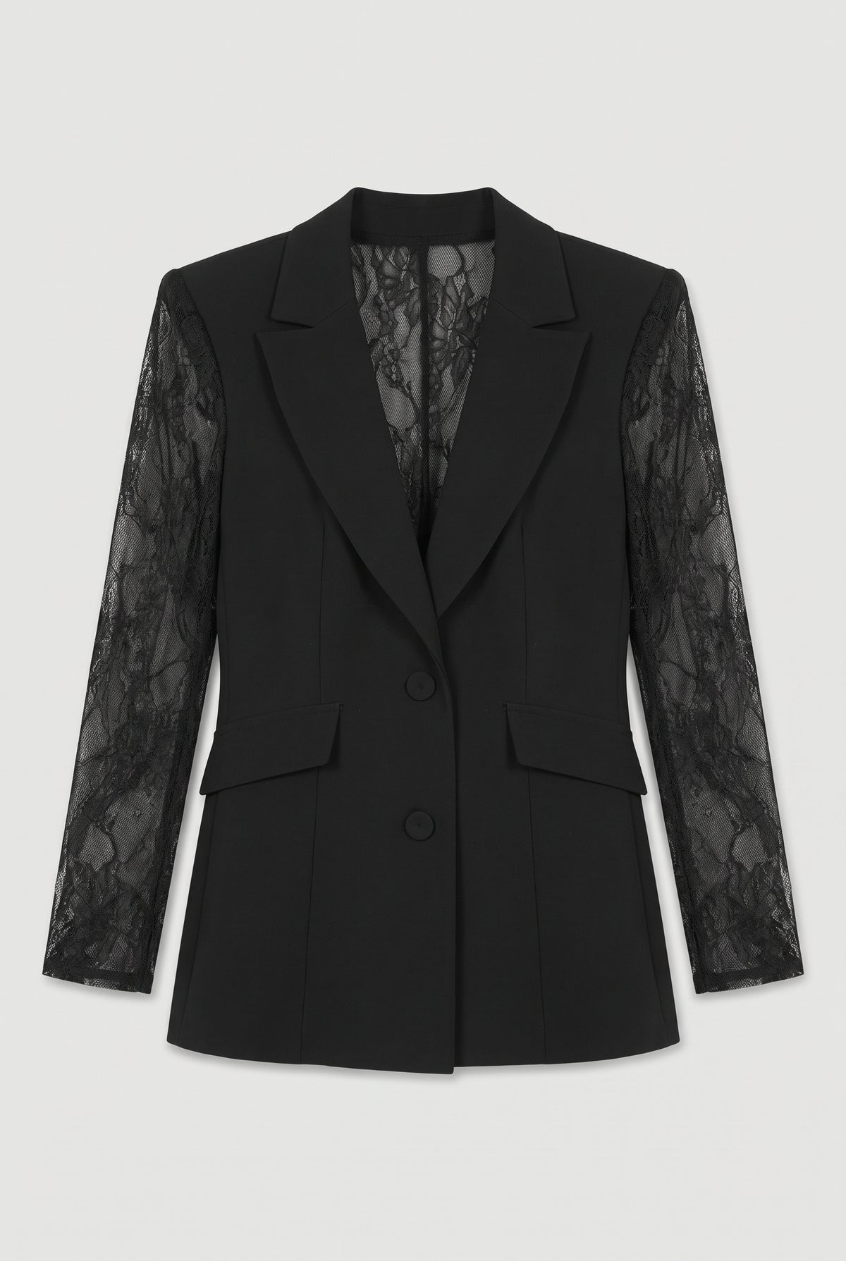 Blazer with Lace Sleeves - Black - flat lay