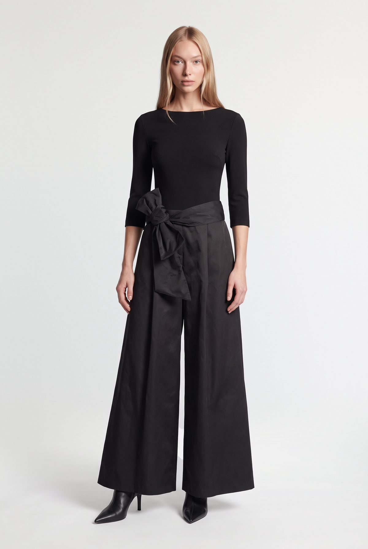 Bow-Waist Wide-Leg Jumpsuit - Black - front view