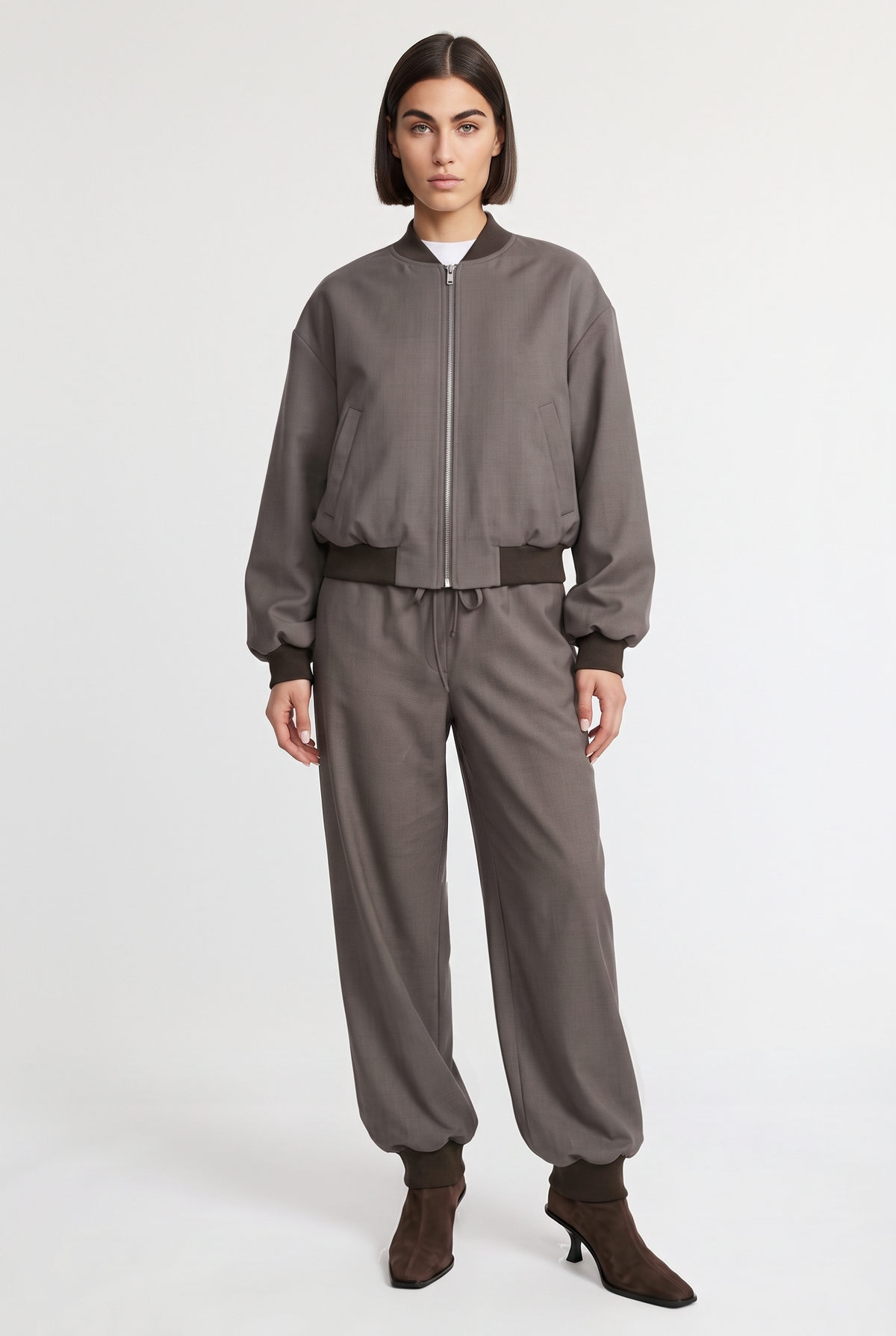 Brown Bomber Jacket - Brown - front view
