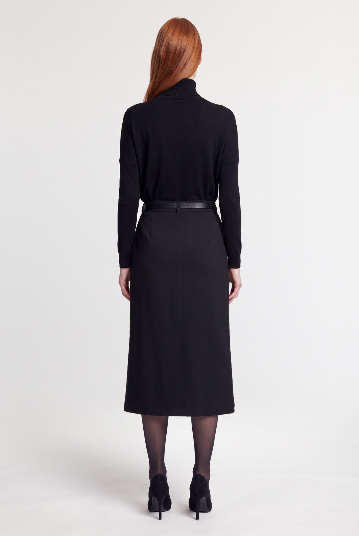 Button Wrap Midi Pencil Skirt - Black - back view