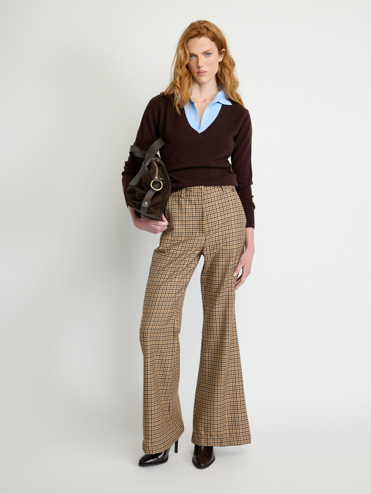 Checked Wool Flare Trousers - Maska