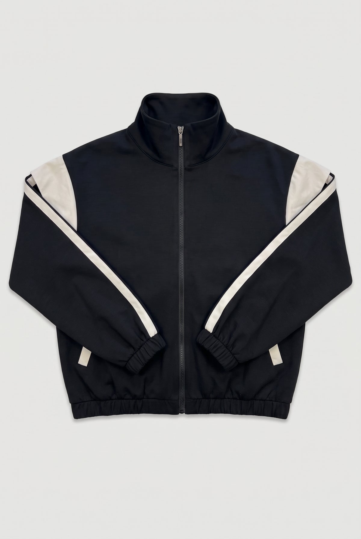 Contrast Panel Zip Track Jacket - Black - flat lay