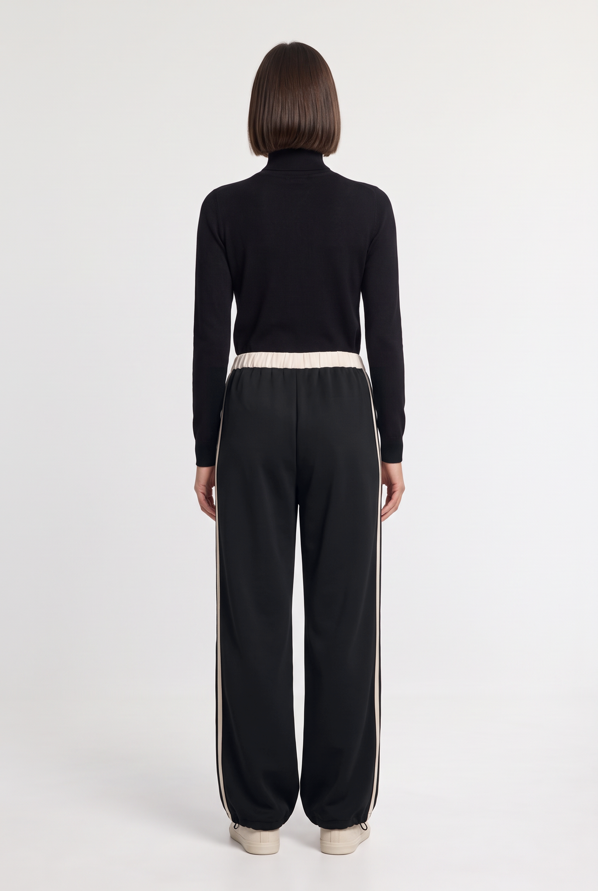 Contrast-Stripe Drawcord-Hem Pants - Black - back view