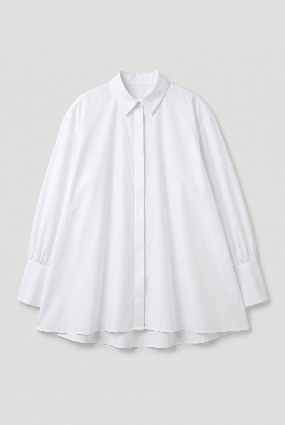 Cotton Button-Up Shirt - White - flat lay