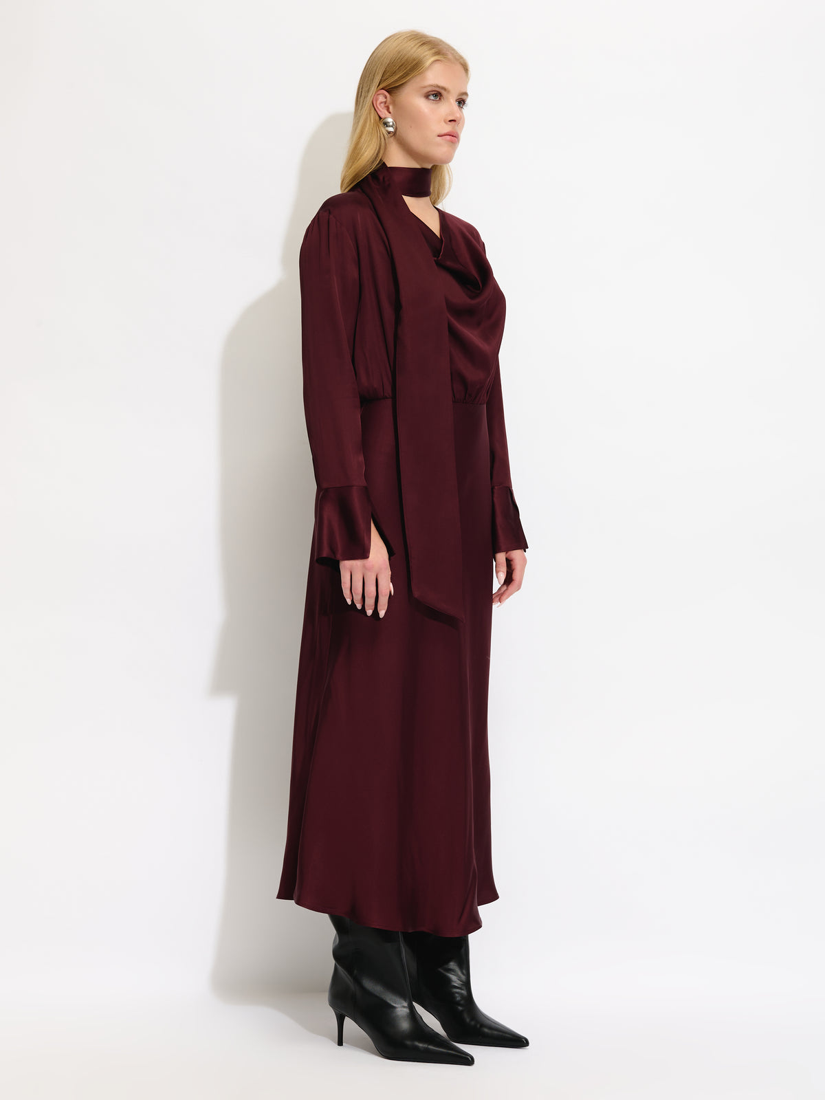 Cowl Neck Long Sleeve Dress - Maska