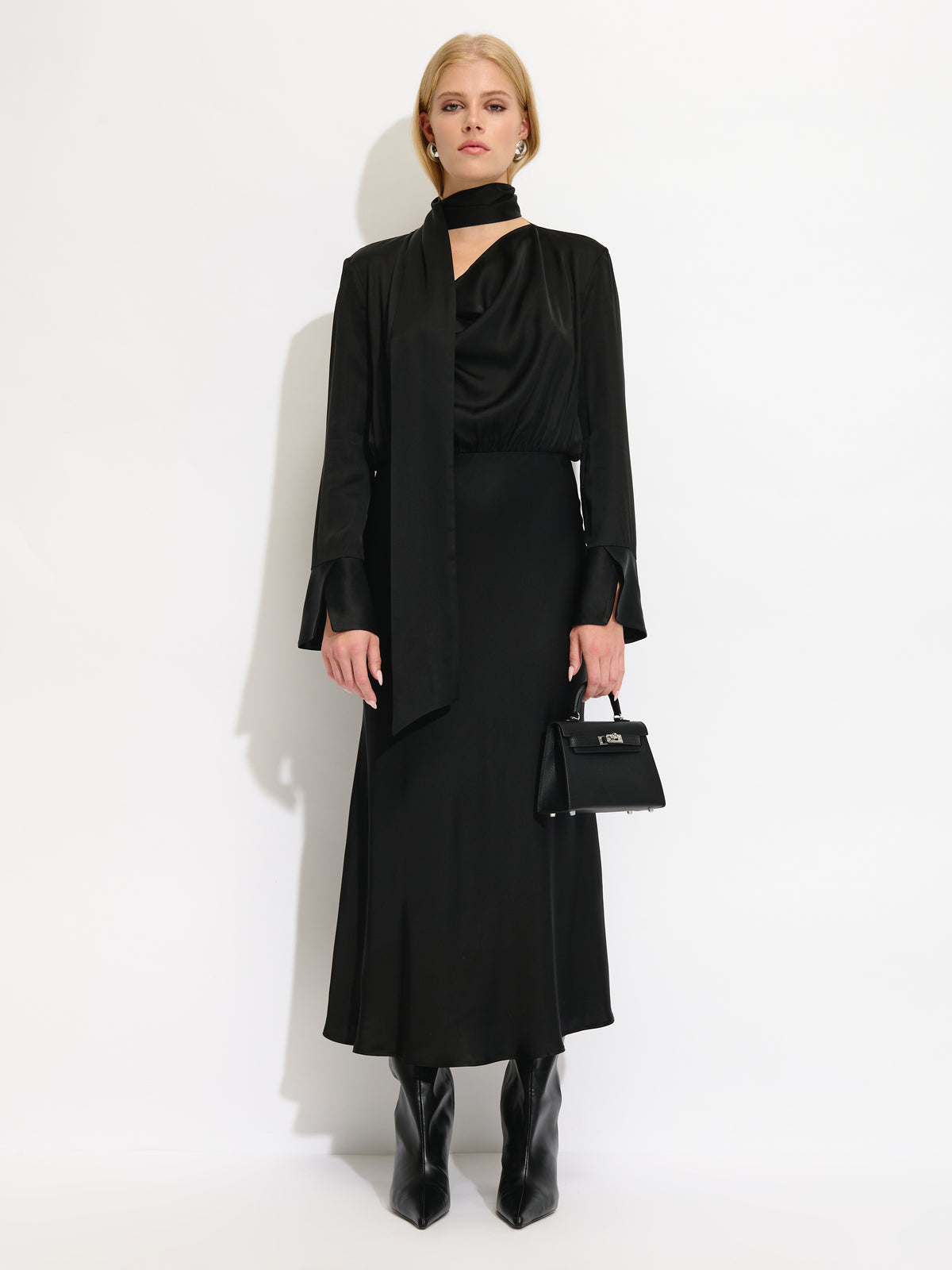 Cowl Neck Long Sleeve Dress - Maska