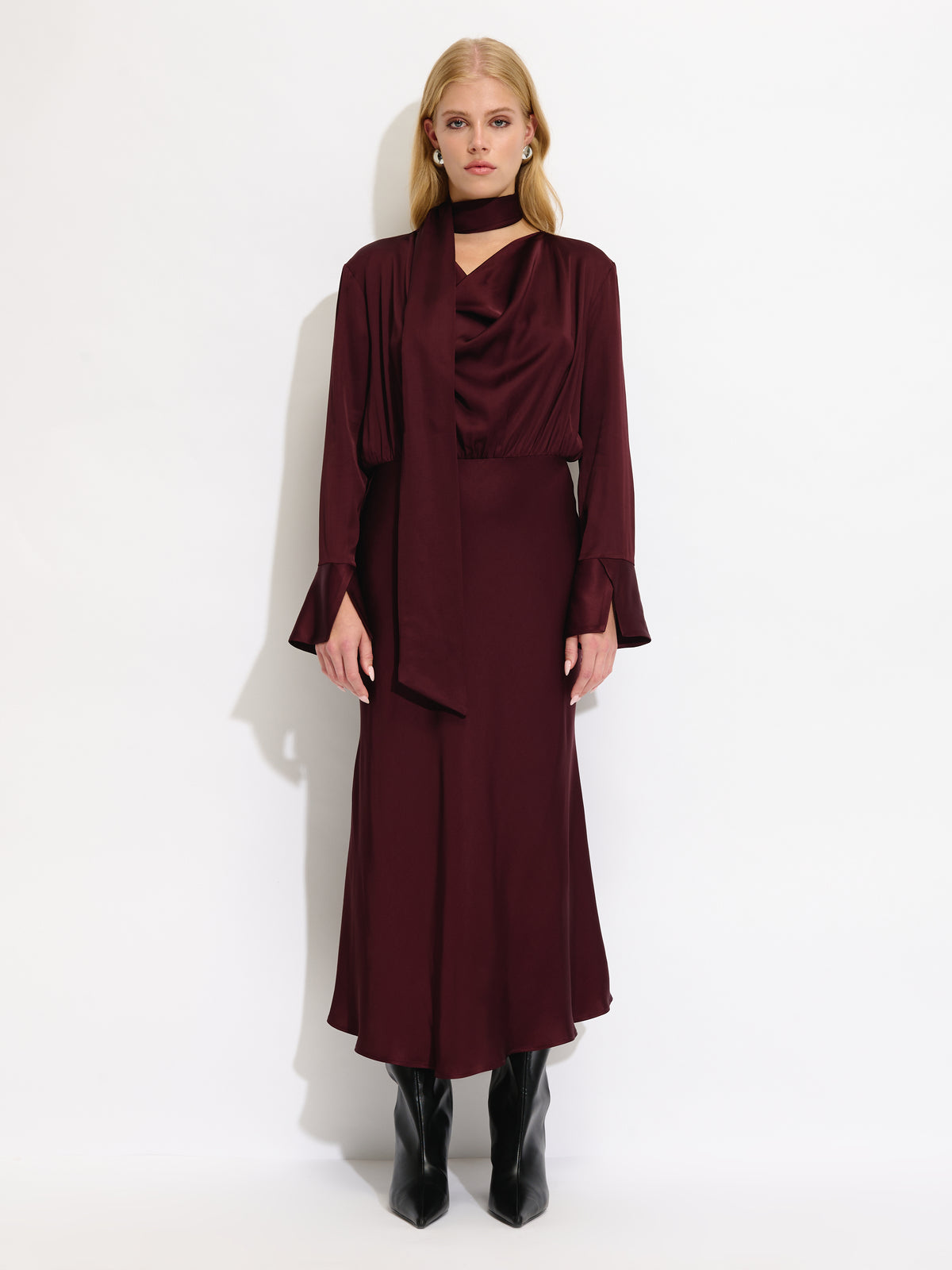 Cowl Neck Long Sleeve Dress - Maska