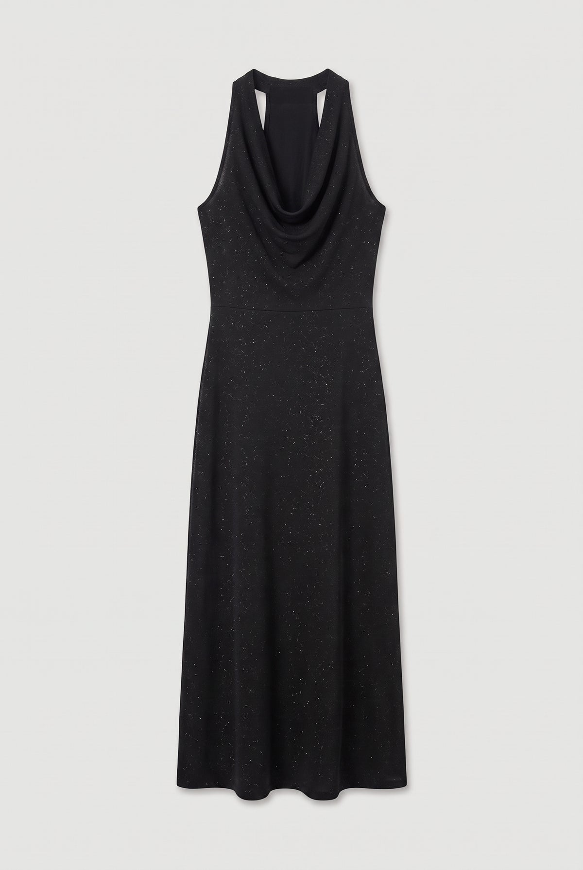 Cowl-Neck Lurex Maxi Dress - Black - flat lay