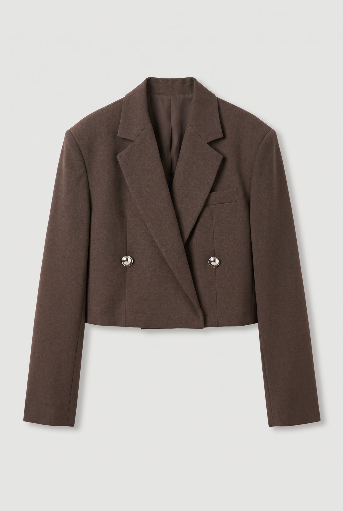 Cropped Double-Breasted Blazer - Brown - flat lay