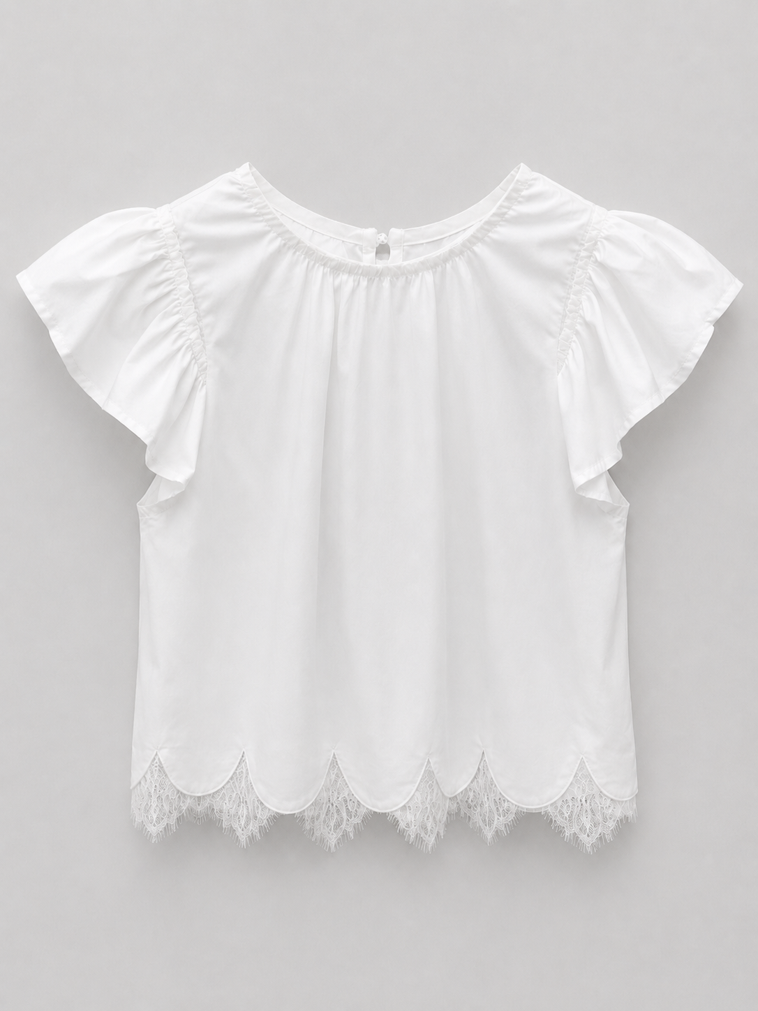 White Eyelet Flutter Sleeve Top