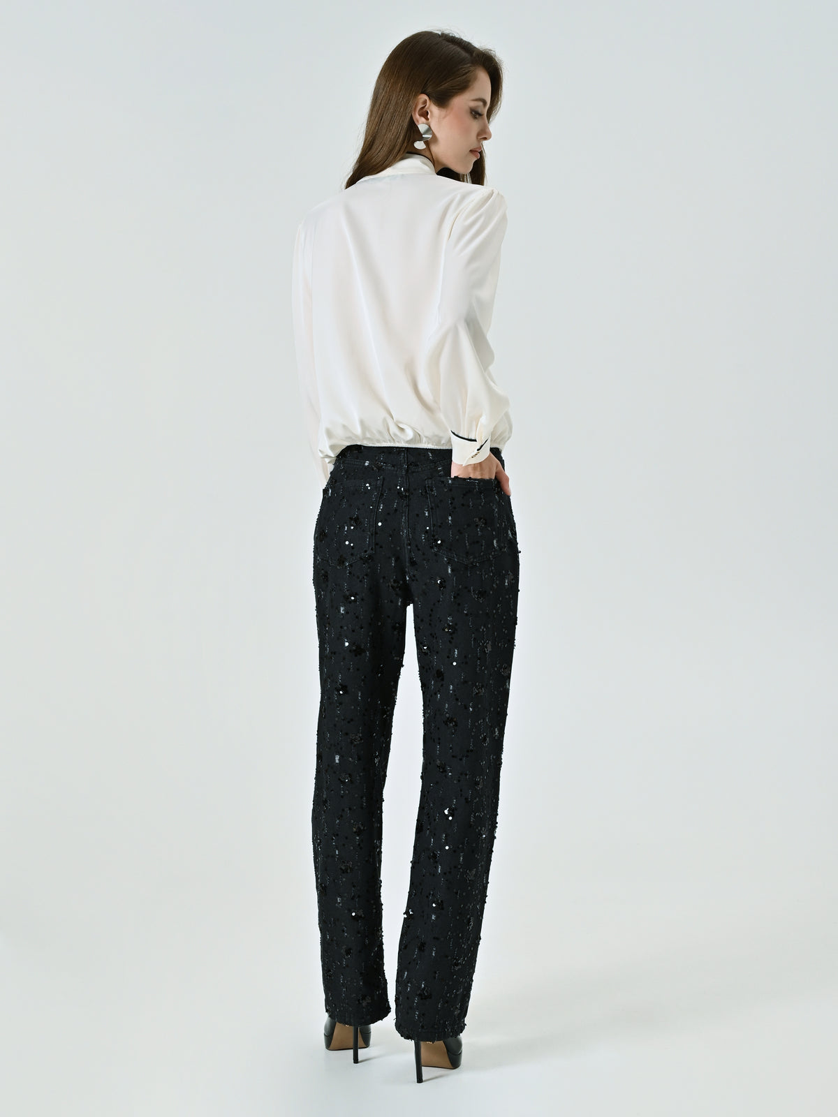 Denim Trousers Embellished with Sequins - Maska
