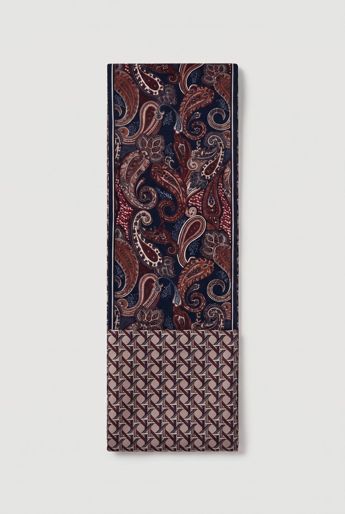 Double-sided silk twilly, paisley and lattice - Multi - Flat lay, folded
