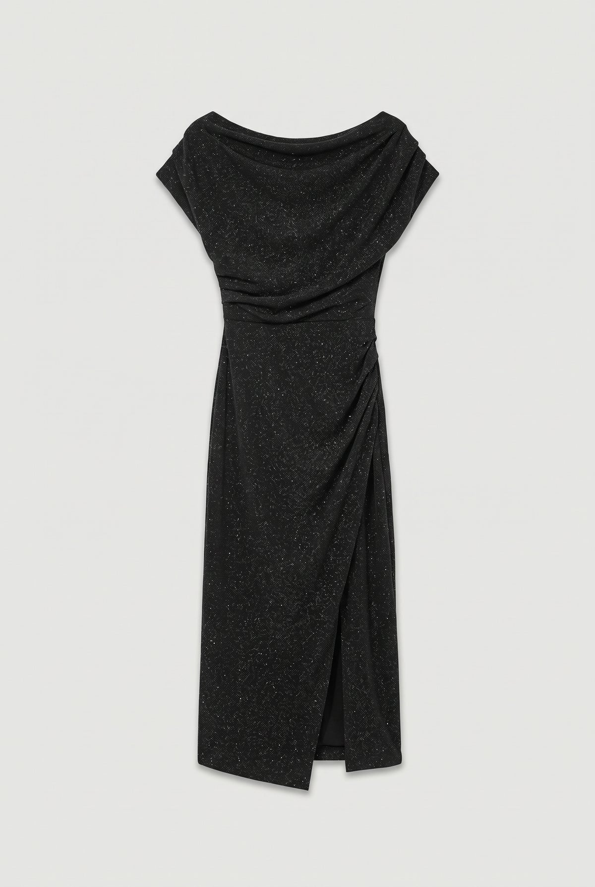 Draped Lurex Midi Dress - Black - flat lay