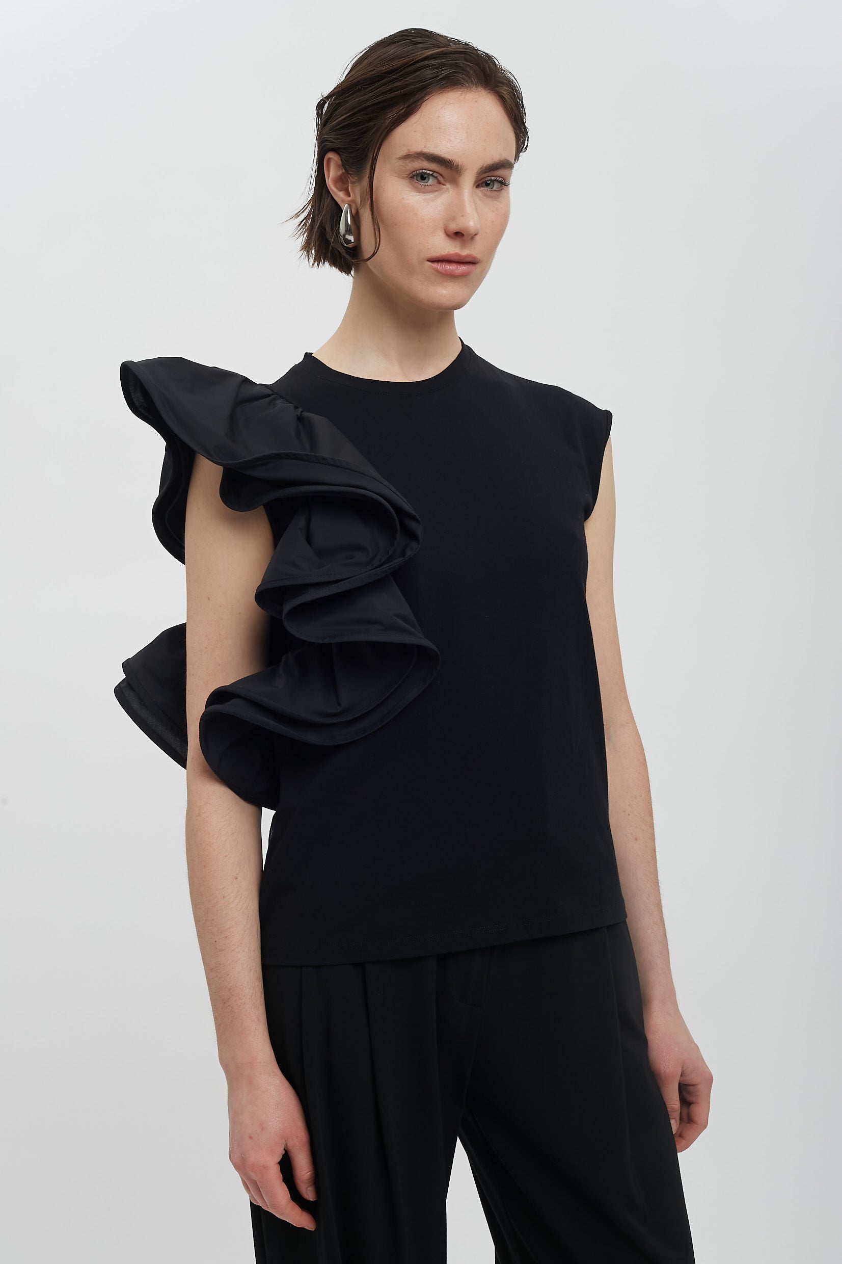 Dual Fabric Ruffle Tank