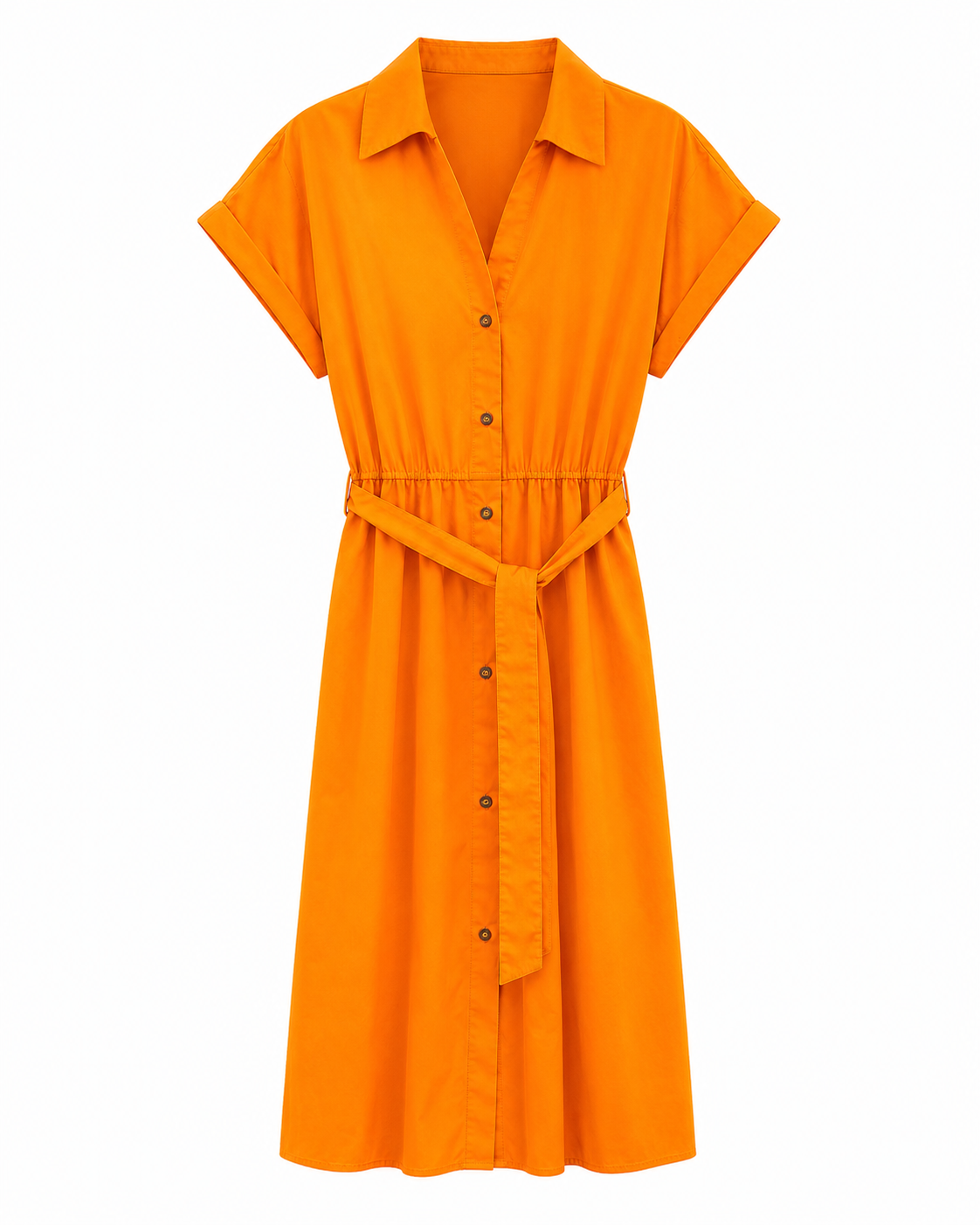 Orange Belted Shirt Dress